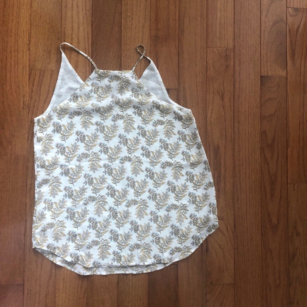 NWOT LOFT Floral white tan blue camisole spaghetti strap flowy v neck top XS - Picture 4 of 7